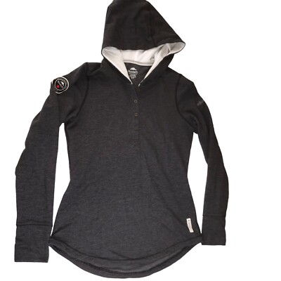 ROOTS Canda Henley 4-Button Hoodie Hooded Pullover Sweater. Dark Gray. Size S