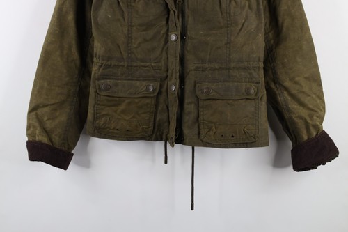 Vtg Abercrombie & Fitch Womens Small Distressed Lined Waxed Cotton Jacket Green - Picture 4 of 21