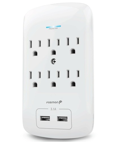 6 Outlet Extender 1200J Surge Protector 2 USB Charger Ports Wall Adapter Tap - Picture 2 of 8