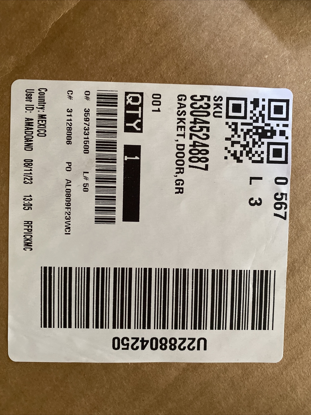 Electrolux / Frigidaire Refrigerator Door Gasket Grey- 5304524887  