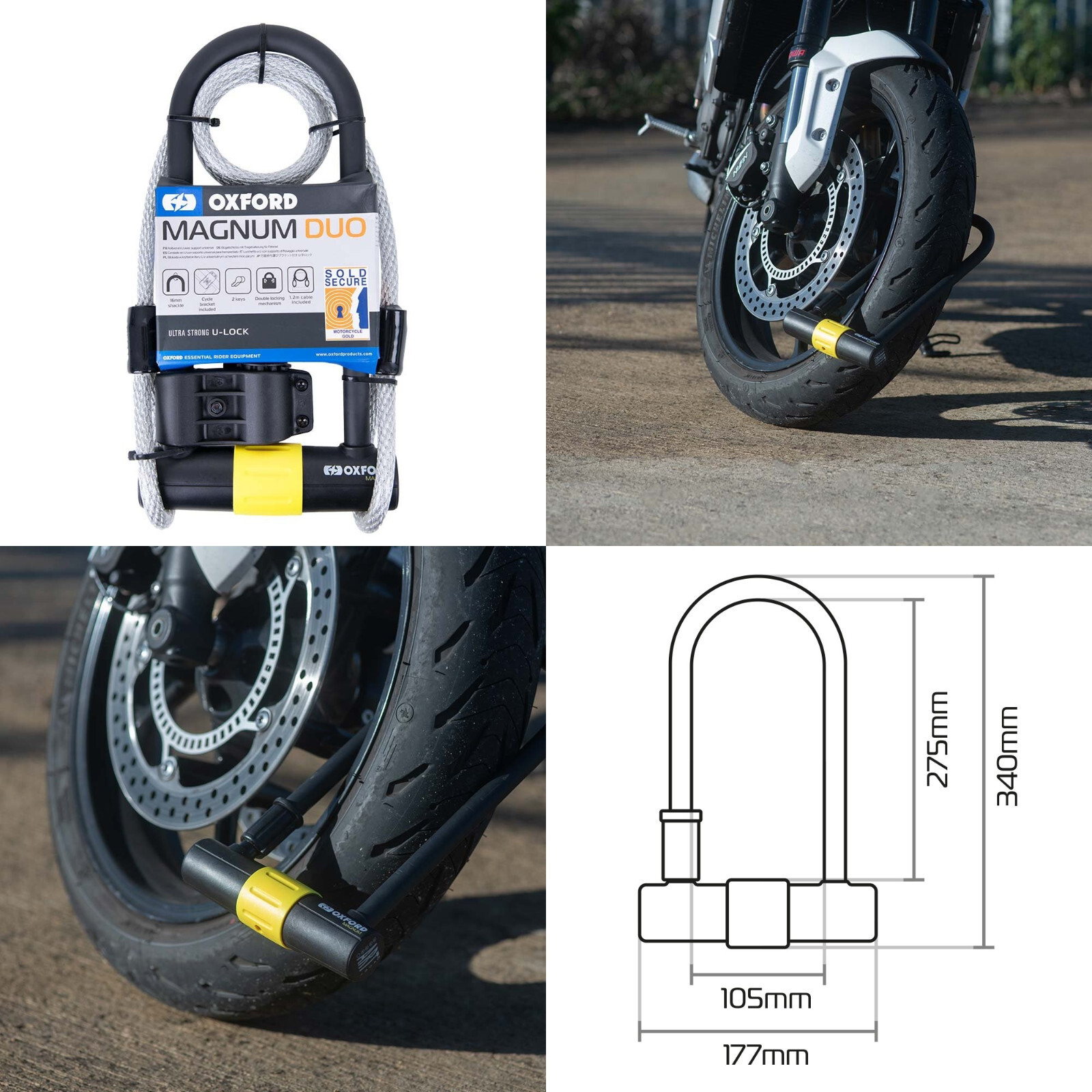 Oxford Magnum Duo Motorcycle Ultra Strong U-Lock With Bracket & Cable Motorbike