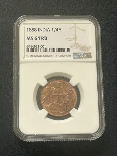 British East India Company 1/4 Anna 1858 NGC 64 RB Rare