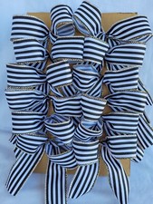 Set of 12 Small Handmade Christmas Tree Bows Package Bows Black White Stripes
