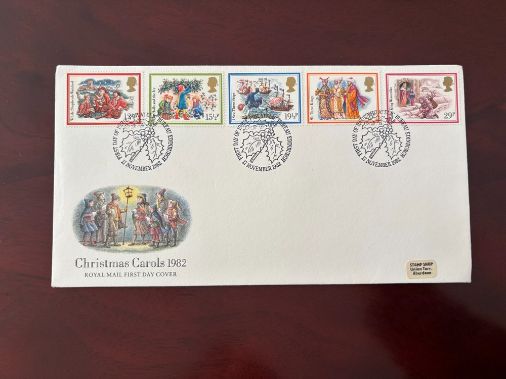 1982 UK Christmas Carols stamps FDC Edinburgh Philatelic Bureau set