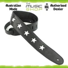 Australian Made DSL White Star 2.5" Black Leather Guitar Strap - STAR25-15-WHITE