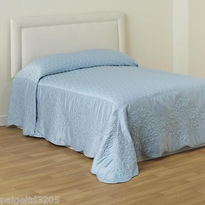 Cannon Luxurious Satin Fabric Quilted Carston QUEEN Bedspread Bed Spread - Blue