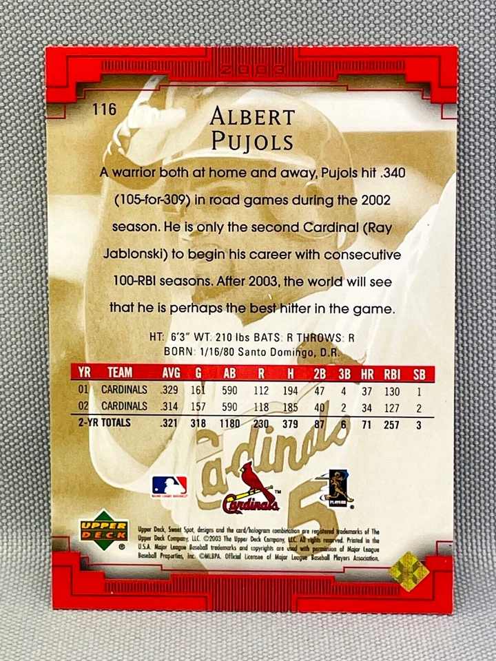 2003 Upper Deck Sweet Spot Baseball - ALBERT PUJOLS #116 - ST. LOUIS CARDINALS - Image 2 of 2