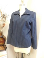 Rafaella Women's Size 8 Blazer Blue Pin-Striped Lined Pockets Zipper