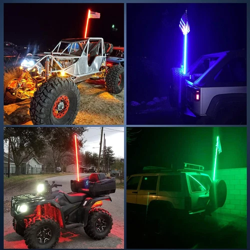 1PC 2FT Spiral LED Fat Whip Light Antenna RGB Chasing For Can-am X3 RZR UTV ATV - Picture 2 of 18