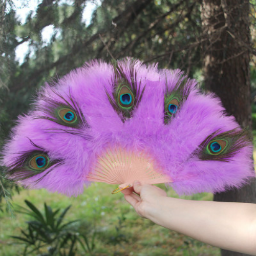 Chinese Feather Fan Peacock Feather Folding Hand Fan Wedding Cosplay Dance Fan - Bild 21 von 65