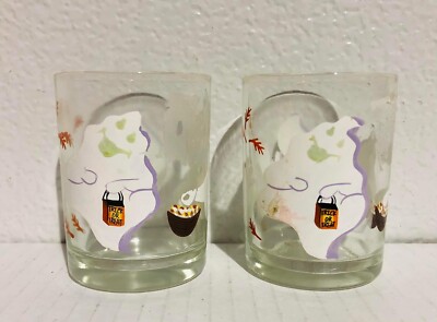 Lot Of Two (2) Ghost Trick Or Treat Halloween Glass Shot Glasses  Good Condition