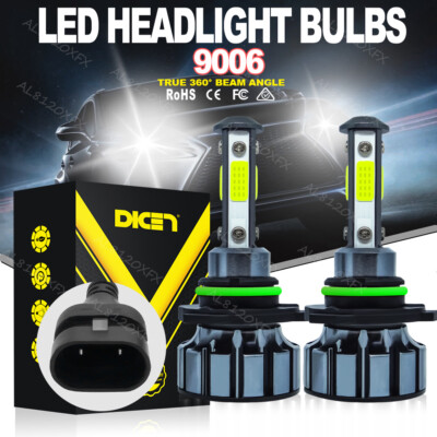 Pair 4-Sides 9006 HB4 2400W 360000LM LED Headlights Kit Hi/Low Power Bulbs 6000K
