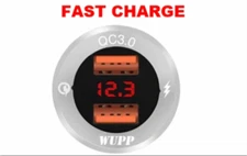 12/24V Marine Dual QC 3.0 USB Fast Charger Socket Power Adapter With Voltmeter