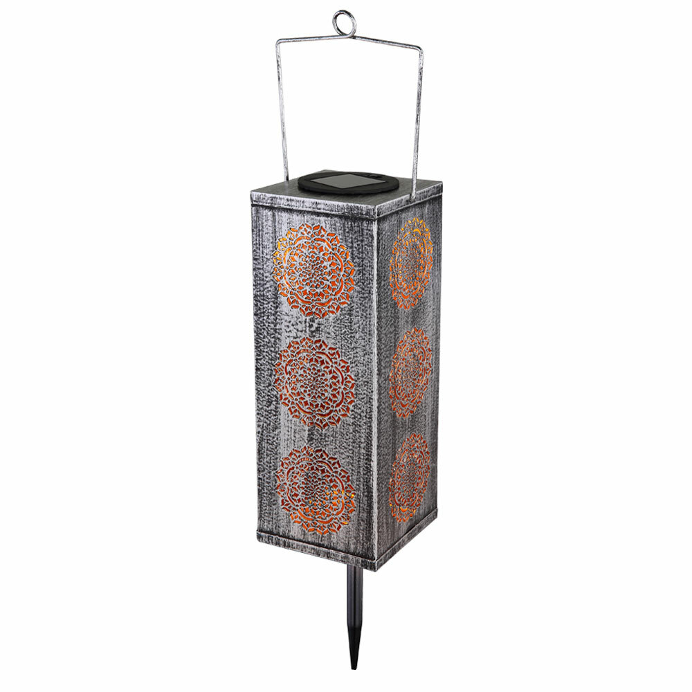 LED Solar Laterne Mit Blumen-Design – Silberfarben Für Garten & Balkon