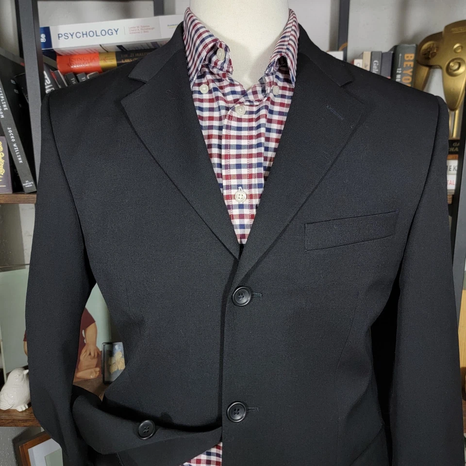 Abrigo Blazer Deportivo Banana Republic Para Hombre Tres Botones Negro Sarga Lana Talla 40S Foto 2 de 4