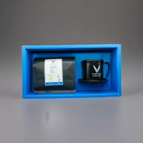 VINFAST Vietnamese Enameled Steel Cup 2.25” & Ground Coffee 250g Set Minh Long