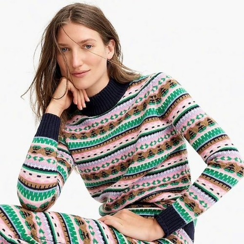 J Crew Mockneck Fair Isle Sweater Size 