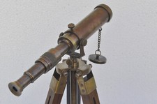 Antique Nautical Vintage Decorative Solid Brass with Wooden Tripod Telescope