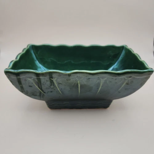 Vintage McCoy Green Rectangular Scalloped Edge Wavy Base Planter
