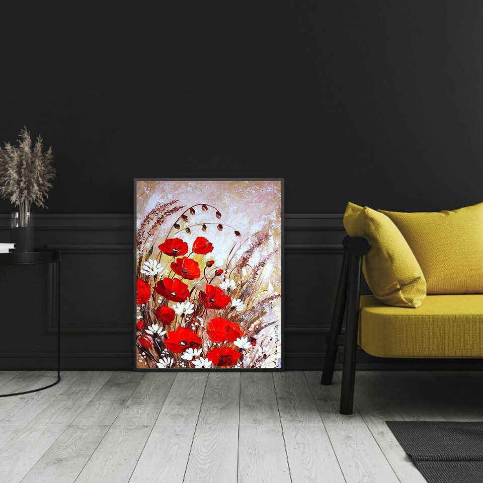 5D DIY Diamond Painting Kits Full Round Drill Red Flowers Picture Wall