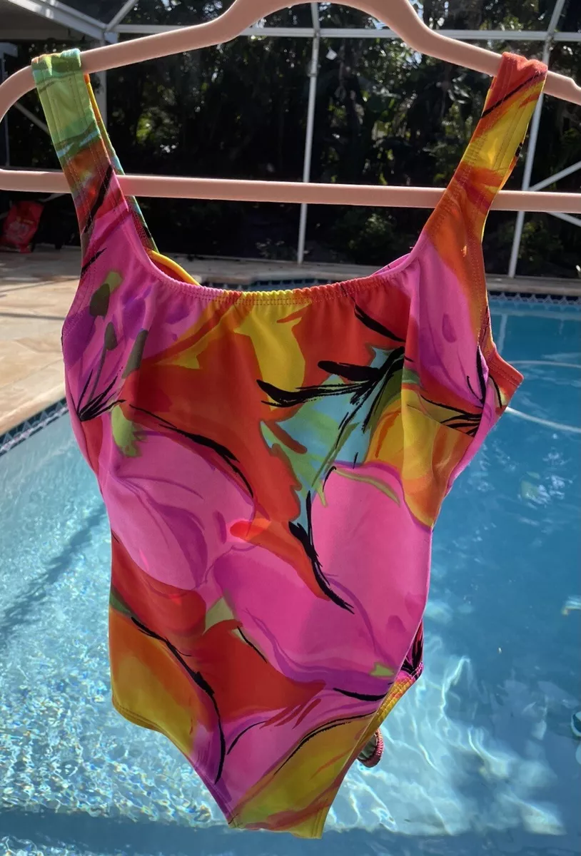 Vintage 90s One Piece Swimsuit Bright Pink Size Sm Med Retro Floral 1990s