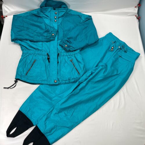 Vtg Cornice Womens Medium Ski Suit 2-Piece Snowsuit Snow Blue Green Jacket Pants