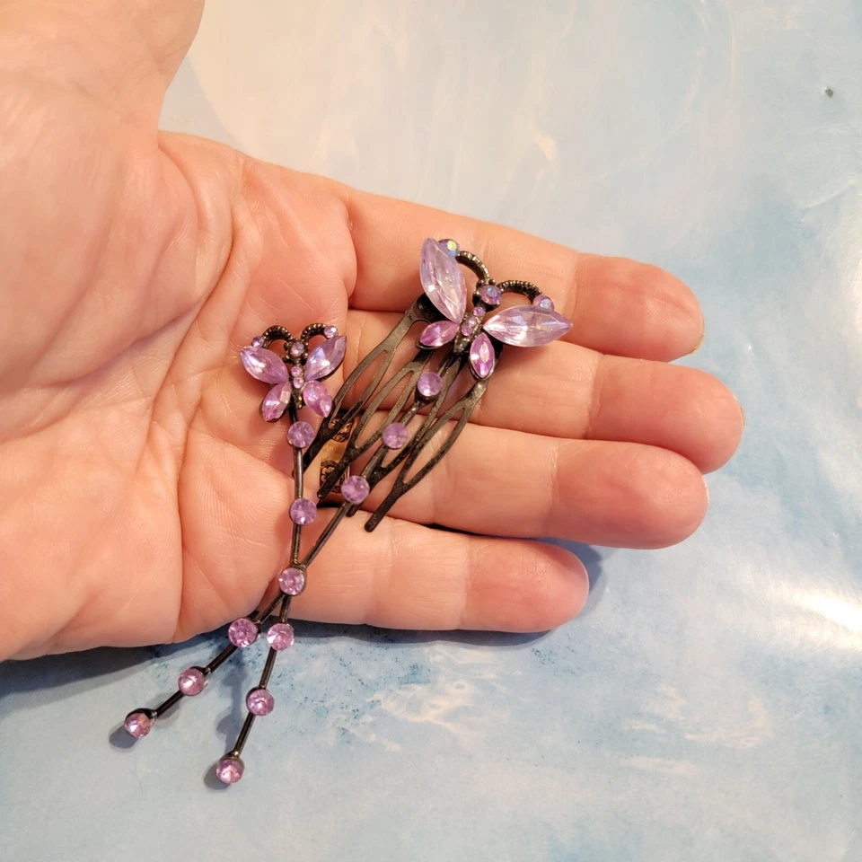 Pente de cabelo grande roxo Lucite borboleta - acessório de cabelo figurativo 3,5" acc- - Imagem 2 de 4