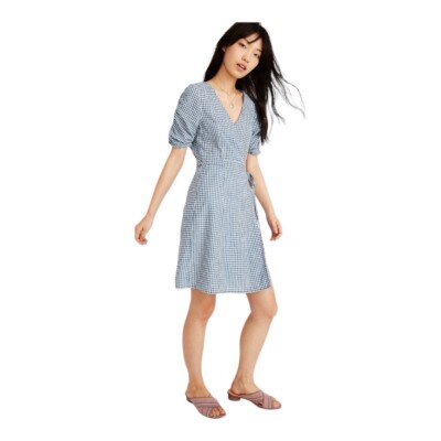 Gingham Shirred Sleeve Wrap Dress (Regular & Plus Size)