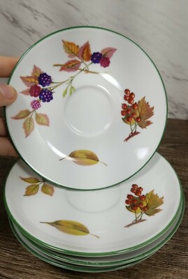  Lot of 4  ~Royal Worcester Evesham Vale Green Saucer Plate 6'' Made in  England~