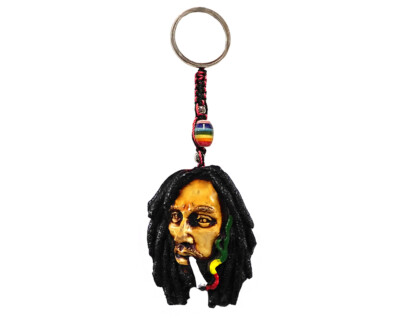 Rasta Smoke Bob Handmade 3D Art Keychain Macrame Metal Keyring Car Bag Accessory