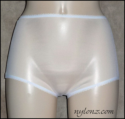 Vintage Style komplett transparentes transparentes Nylon FULL CUT Höschen WEISS NYLONZ