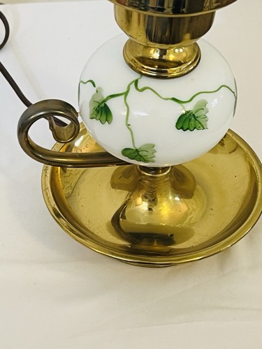 Parlor Lamp Hand Painted Milk Glass Pair Green leaves Gone with the Wind Vtg - Picture 7 of 20