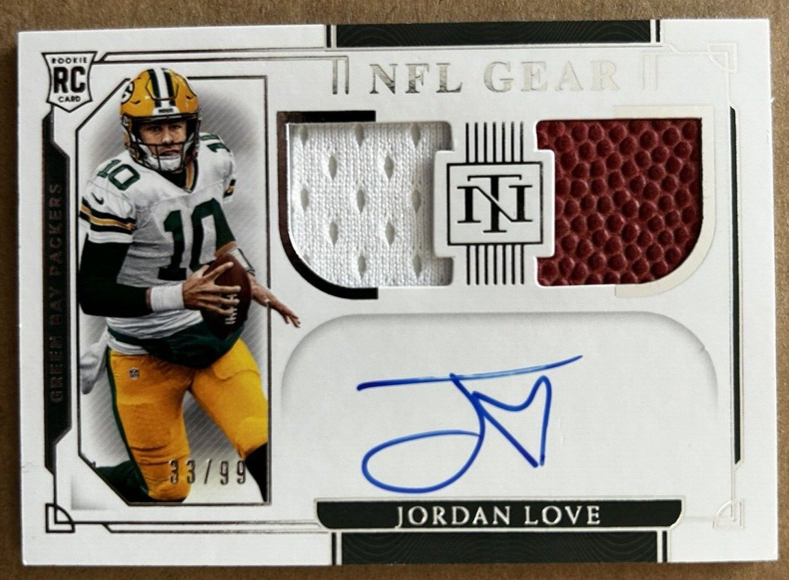 2020 Jordan Love Panini National Treasures NFL Gear #33/99 RC Auto