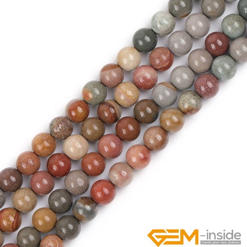 Natural Polychrome Jasper Gemstone Round Loose Beads For Jewelry Making 15" AU - Foto 19 di 38