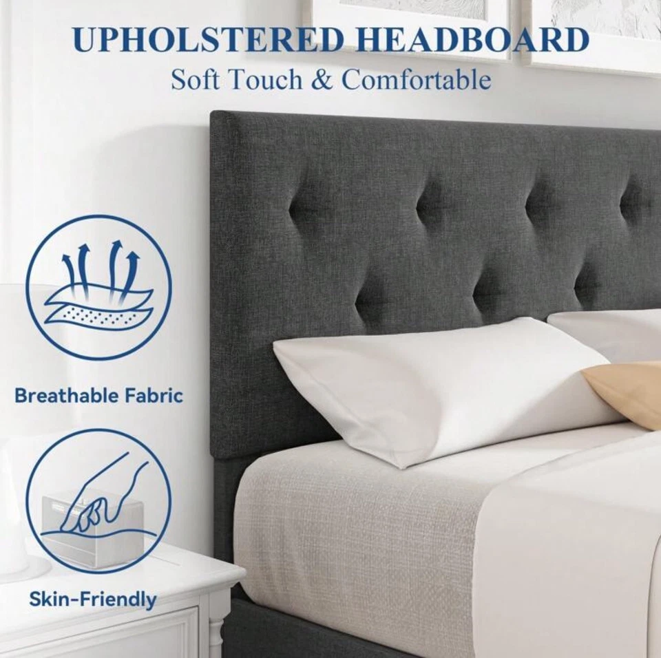 FULL Size Bed Frame Upholstered Platform with Complete Adjustable Headboard - Image 2 of 4