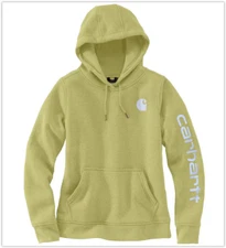 NWT Carhartt Womens hoodie Clarksburg Graphic Logo Sleeve Green Olive Heather, L