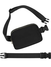Waist Belt Bag Fashion Pack w/Adjustable Strap Travel Hiking Black w/Rope