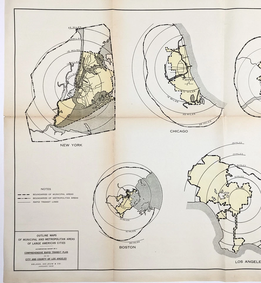 Mapa de ciudades de Estados Unidos 1925 tránsito rápido LOS ANGELES - BOSTON - CHICAGO Foto 2 de 4