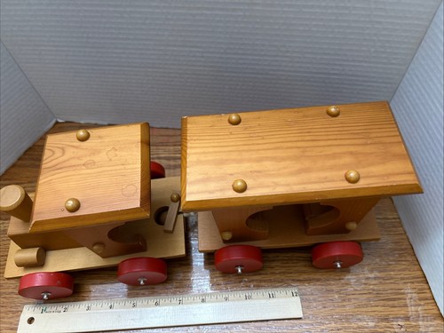 Large Wooden Train From Romania. As Is Locomotive & 3 Cars-2 Do not Connect - Picture 2 of 11