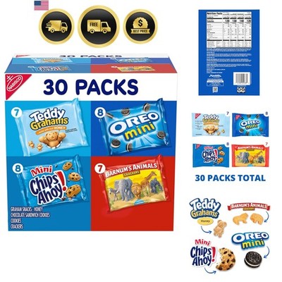 Snack Variety Pack Mini Cookies Crackers Kids Adults 30 Pack