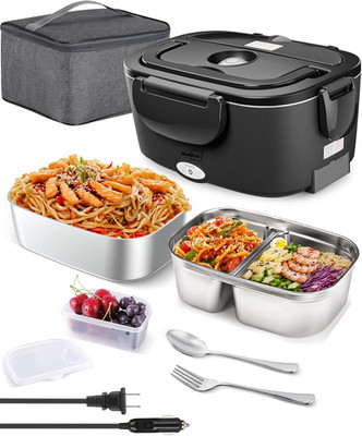 Electric Lunch Box for Adults, 80W Heated Lunch Box with Dual 1.5L Stainless Ste