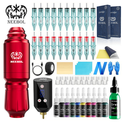 Wireless Tattoo Pen Machine Complet Kit with 1500mAh Power Supply 20Pcs Needles