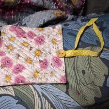 Handmade needlebook white Pink daisy Fabric with button ribbon lace 10 x 11cm