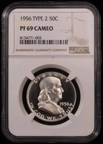 1956 Franklin Half Dollar Proof NGC PF 69 CAMEO PR69CAM Frosty Coin 50C