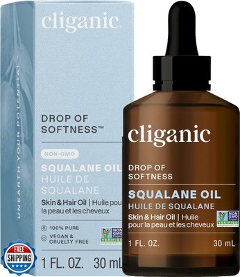 Cliganic Pure Squalane Oil for Skin and Hair (1oz) - Non-GMO Verified, Natura