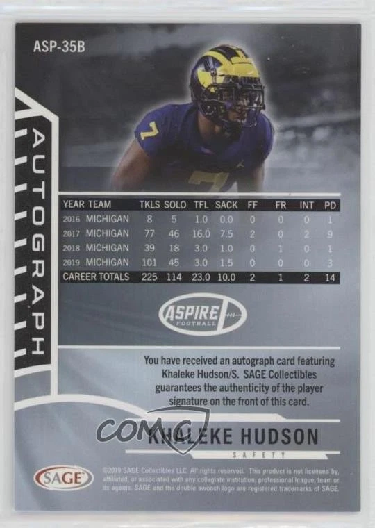 2020 Sage Aspire Black Khaleke Hudson #ASP-35B Auto - Image 2 of 2