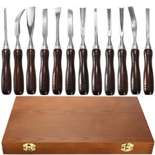 Juego de cinceles de madera 12 piezas con hoja de borde de acero CR-V caja de madera mango premium