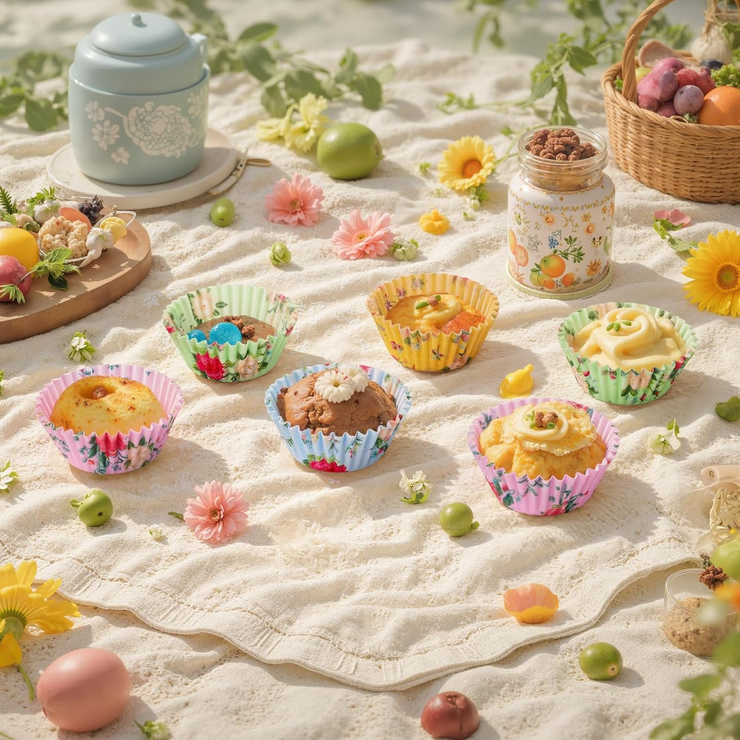 Floral Mini Cupcake Liners 400 Count Colorful Paper Baking Cups Food Grade Dispo