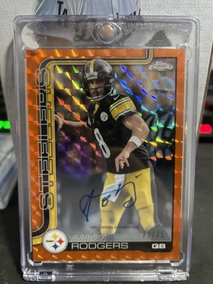 AARON RODGERS 2025 TOPPS CHROME ORANGE GEOMETRIC REFRACTOR AUTO /25