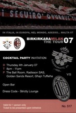 Birkirkara FC vs AC Milan Malta 2007 Cocktail Party Invitation Pass